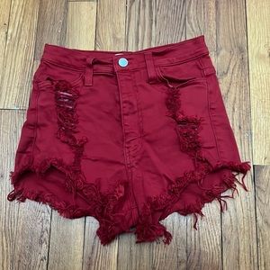 Red denim shorts from boutique